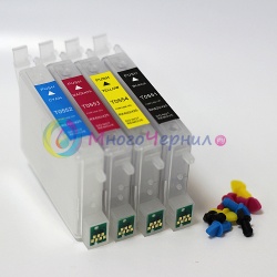 Перезаправляемые картриджи (ПЗК) для Epson R240, R245, R250, RX420, R430, RX425, RX520, RX530 (T0551-T0554), 4 шт, с чипами 