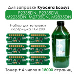 Комплект для заправки картриджей Kyocera Ecosys P2335DN, P2335DW, M2235DN, M2735DN, M2835DN (совместимость по TK-1200), черный Black, 18000 стр, набор 6 чипов + тонер 900 гр