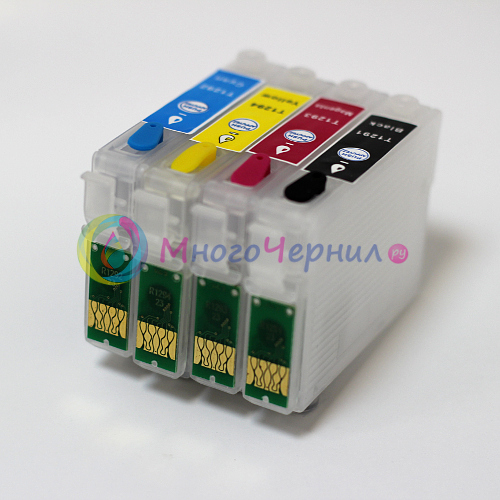 Перезаправляемые картриджи (ПЗК) для МФУ Epson Stylus SX430W, SX438W, SX425W, SX435W, SX440W, SX445W (чипы T1291-T1294), 4 цвета, с чипами, Re-SX525