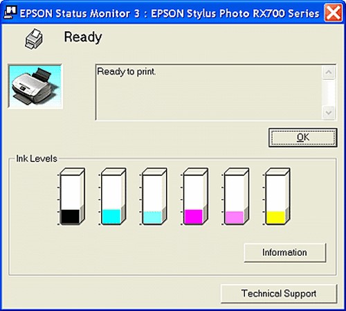 Уровень чернил в программе Epson Status Monitor